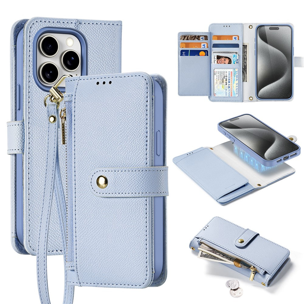 iPhone 16 Pro Lawa Detachable Magnetic Leather Zipper Wallet