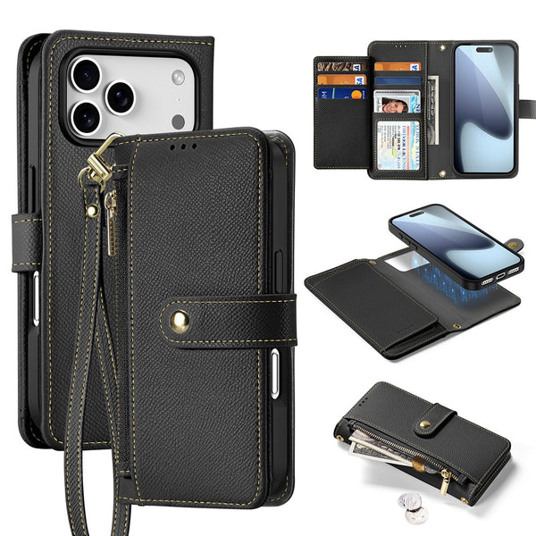 iPhone 17 Lawa Detachable Magnetic Leather Zipper Wallet