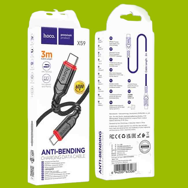 Data Cable Type C To Type C Anti Bending Breaded PD-60W (L=3M) X59