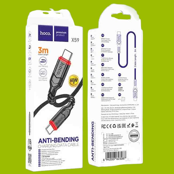Data Cable Type C To Type C Anti Bending Breaded PD-60W (L=3M) X59