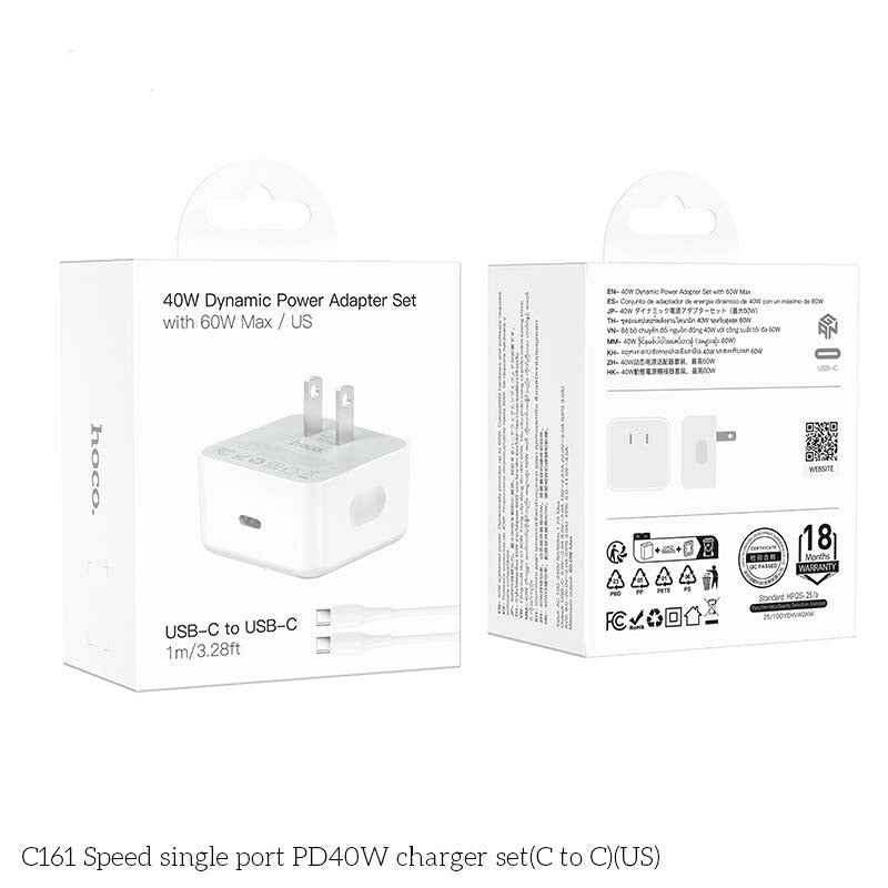 Wall Charger 60 WATT PD60W Type C+Type C data Cable Retail Pack C161