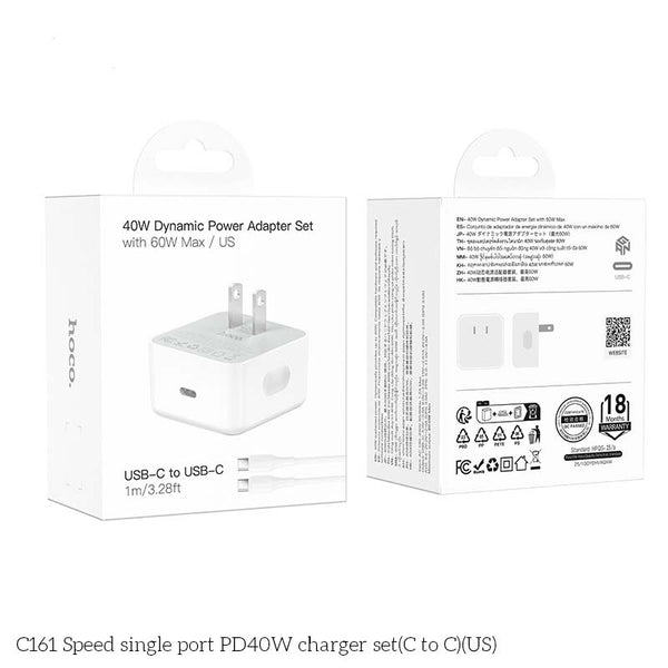 Wall Charger 60 WATT PD60W Type C+Type C data Cable Retail Pack C161