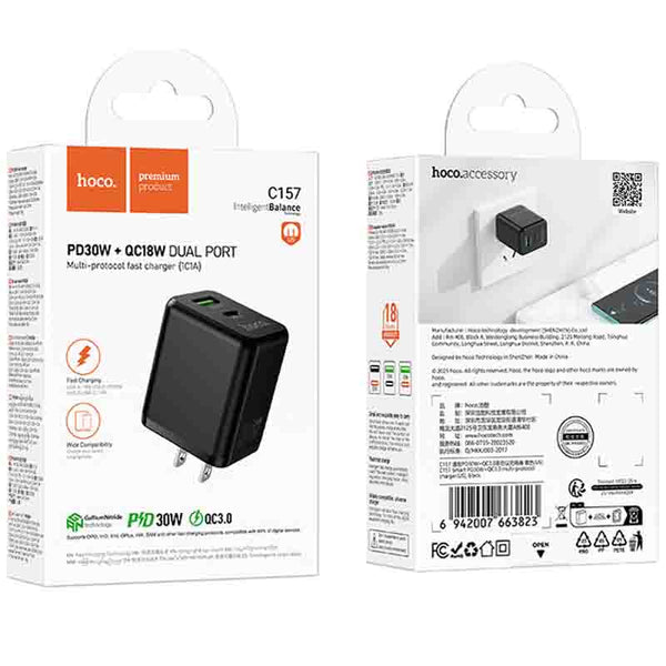 Wall Charger 30 WATT Type C + USB Retail Pack C157
