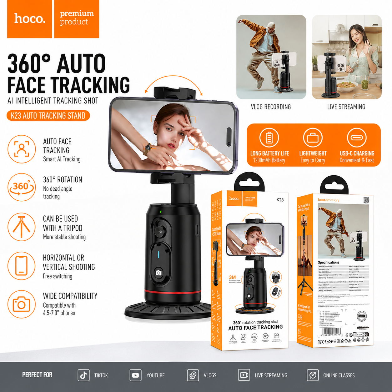 Smart Face Tracking  Broadcast Holder (with Bluetooth Remote) Selfie Stick