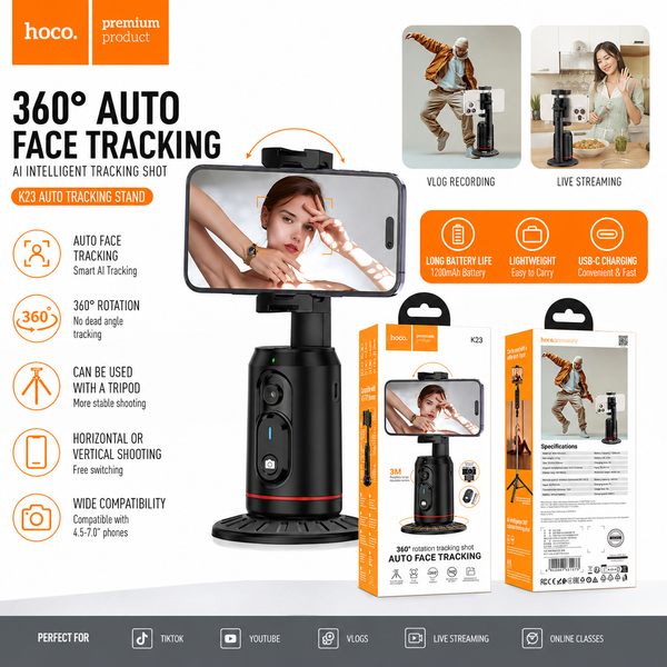 Smart Face Tracking  Broadcast Holder (with Bluetooth Remote) Selfie Stick