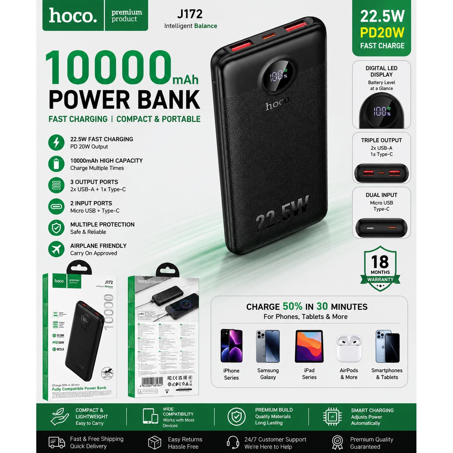 Power Bank 10000 mAh PD20W J172