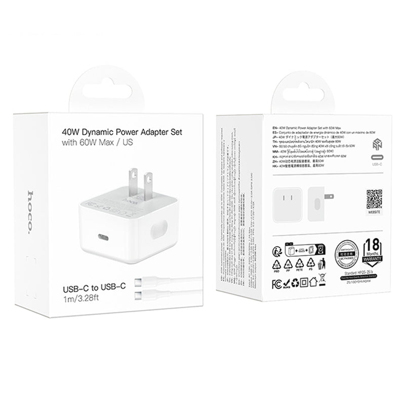 Wall Charger 60 WATT PD60W Type C+Type C data Cable Retail Pack C161