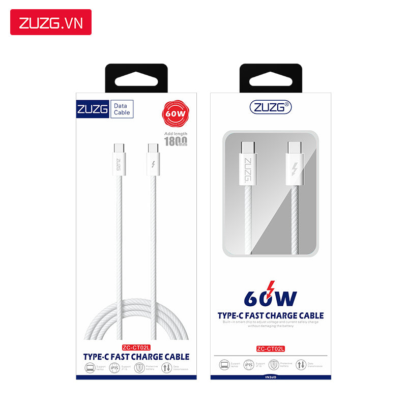 Data Cable ZUZG CT02 Braided Type C To Type C 60 Watt